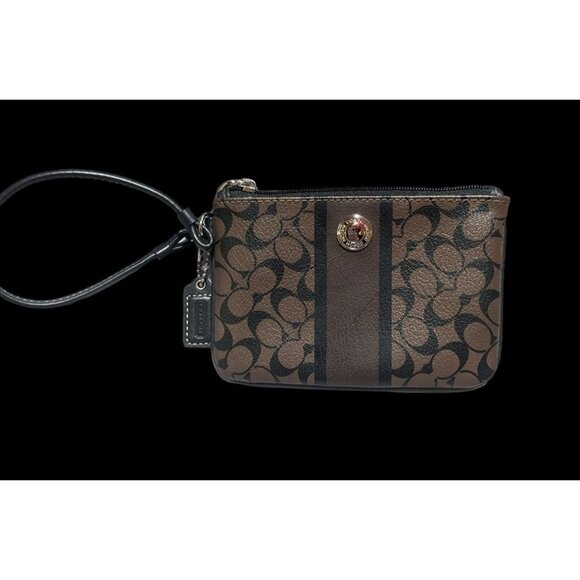 Coach Signature Brown And Black Monogram Wristlet - Picture 1 of 6